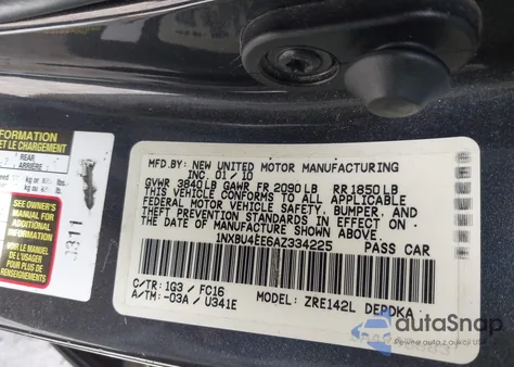 2010 Toyota Corolla Le from USA, damaged, VIN 1NXBU4EE6AZ334225